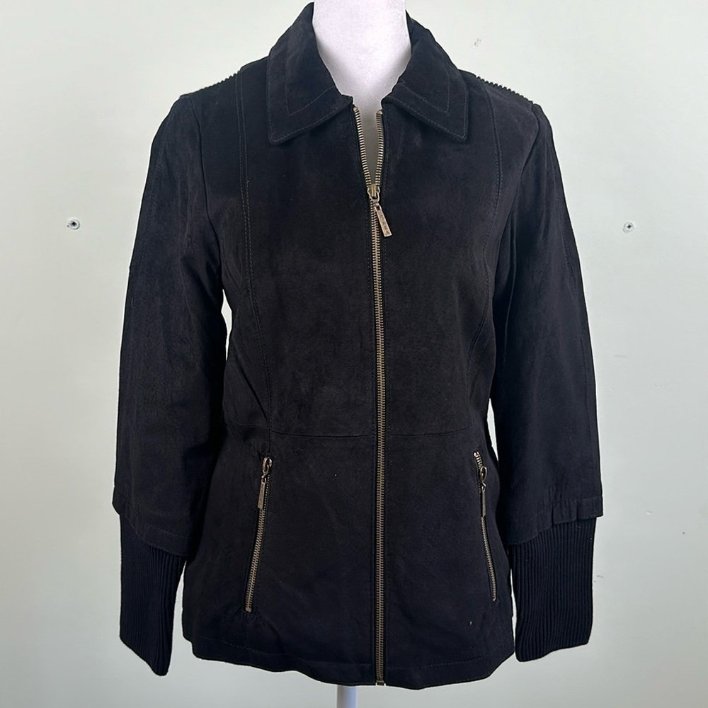 Linea by Louis Dell’olio Jacket 100% Suede Leather Gold Exposed Zippers Size XS